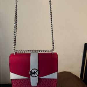 Michael Kors Red and White Crossbody Bag with Chain Strap
